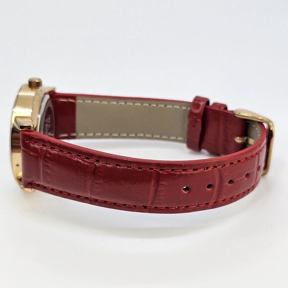 Daisy Dixon London Women Watch 34MM Gold Dial‎ New Red Leather Bands New Battery